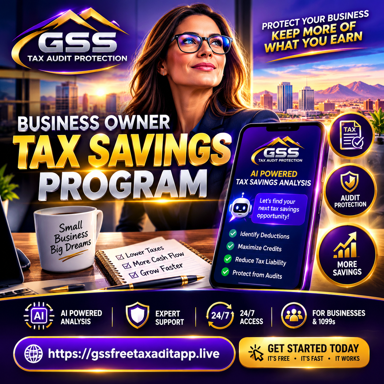 GSS Business Owner Tax Savings Program promotional graphic — for example purposes only